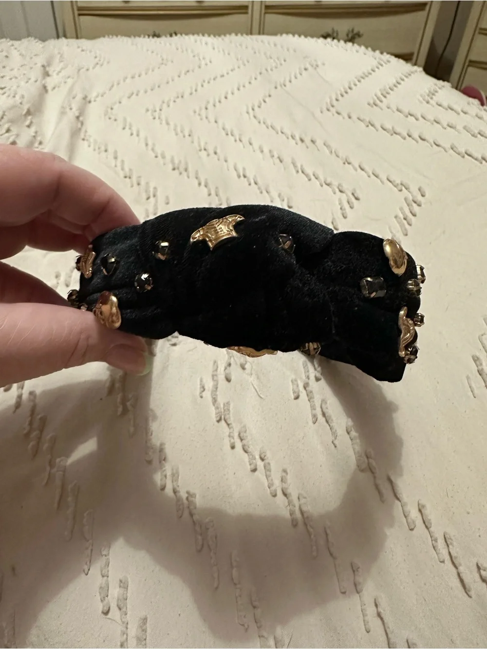 Black Embellished Knot Headband with Gold Accents- FOOTBALL